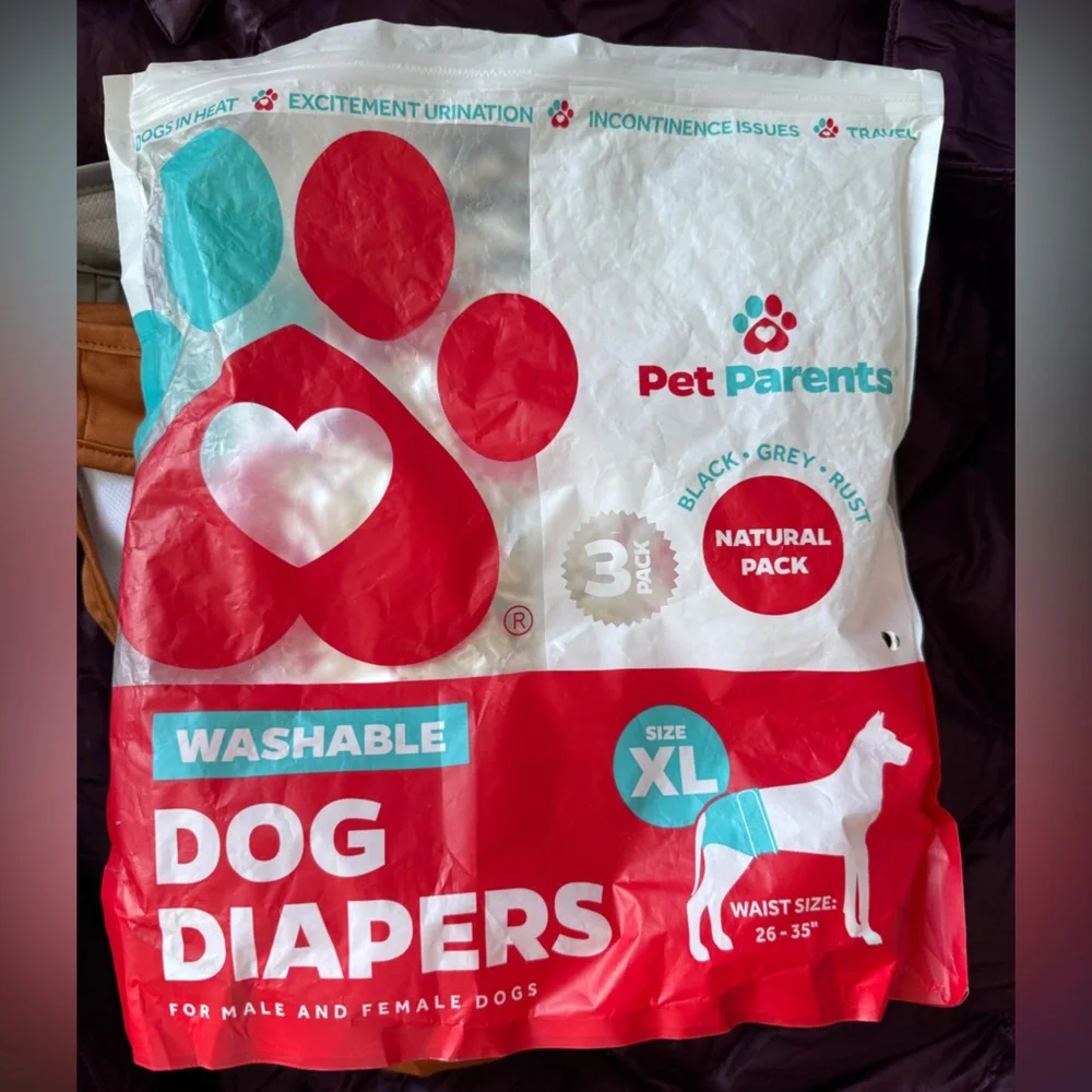 Pet Parents Dog Diapers - set of 3, size XL Gray, Black, Orange